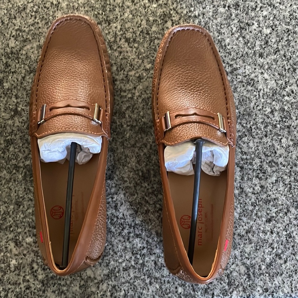 New cognac  brown Leather Slip-On Loafers with Moccasin Stitching